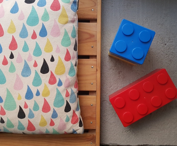 Lego boxes on DIY cement bench