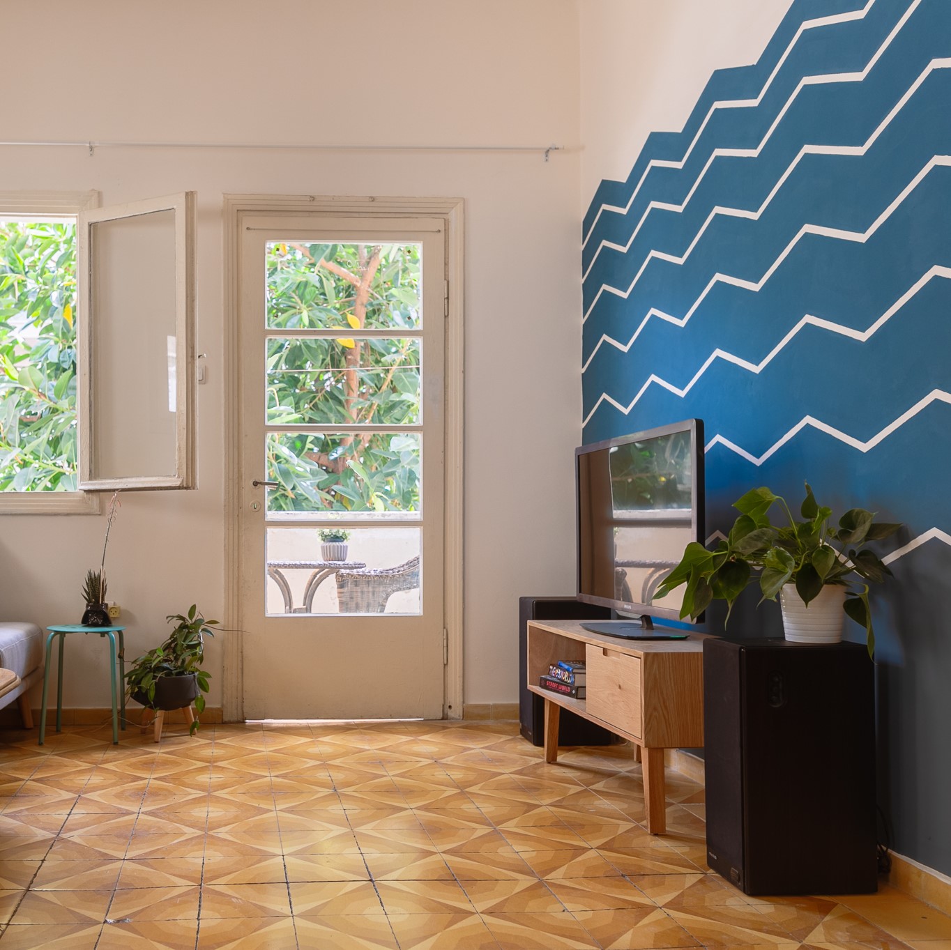 Blue chevron wall DIY