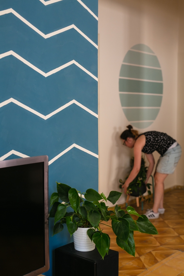 Blue chevron wall DIY